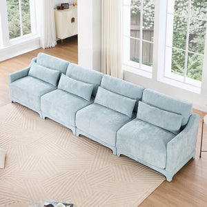 English Elm Four-Seater Chenille Sofa In Sky Blue - Ergonomic Design, Solid Wood Frame, Perfect For Lounges & Hotels W714S01210