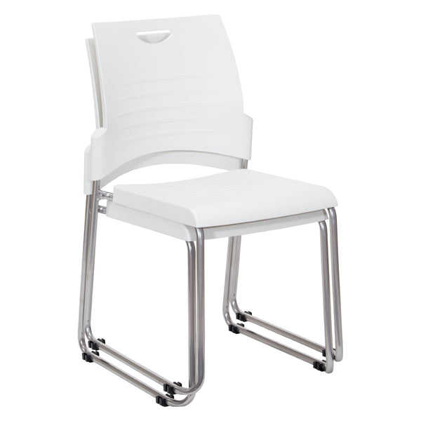 OSP Home Furnishings Sled Base Stackable Commercial Chair with Polyurethane Seat for Office and Lobby Use White STC8302C4-11