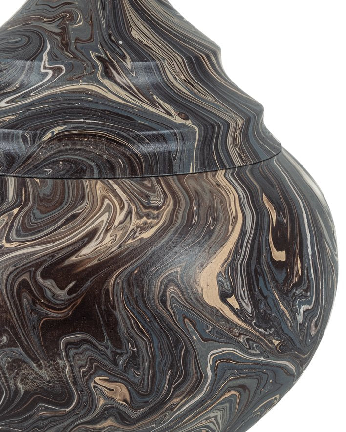 Currey & Company Marbleized Tall Turret Box - Hand-carved Wooden Storage Container With Vintage Charm And Elegance Brown Wood 1200-1051-currey-company