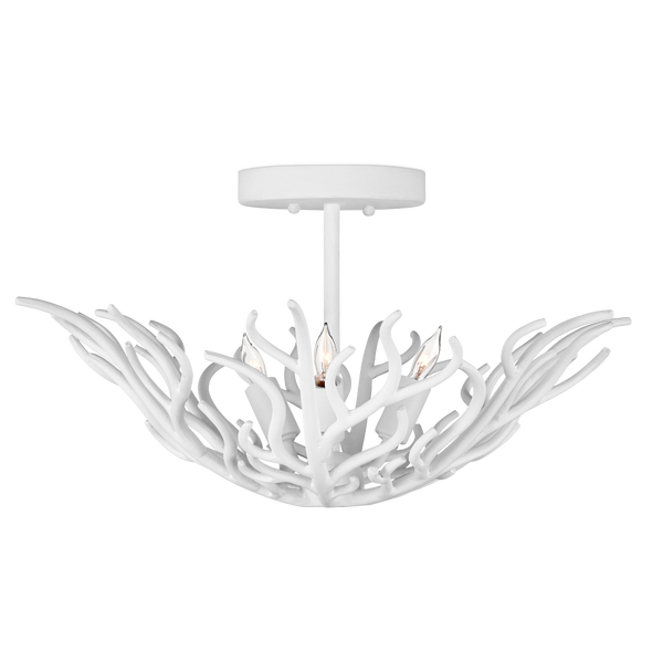 Snowfall Semi-Flush Mount Light Fixture in Gesso White - Elegant Wrought Iron Design for Coastal Spaces