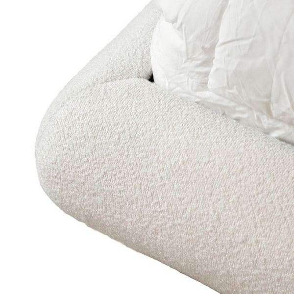English Elm White Boucle King Bed Camelback Headboard Natural Bun Feet Contemporary Bedroom B2741S00829