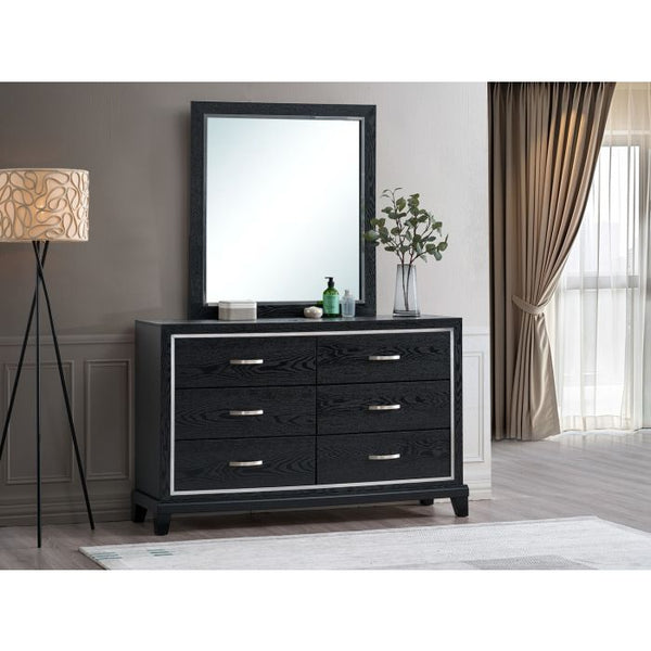 English Elm Livingston 4-Drawer Chest with Wood Grain Finish, Dovetail Construction & Brushed Steel Handles, Durable Storage Solution Black 59.92 L x 18.5 W x 37.04 H B078P366200
