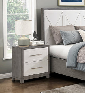 English Elm Two Drawer Nightstand Ivory & Gray Finish 24"x15.5"x27" Rustic Bedroom Accent with 2 Soft-Close Drawers B011P290769