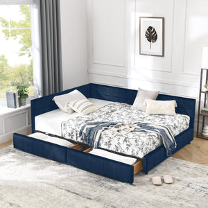 English Elm Full Size Upholstered Tufted Bed Frame With Storage, Dark Blue Velvet Sofa Bed For Stylish Living Rooms W487S00304