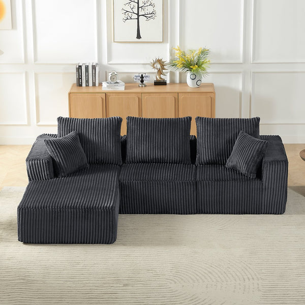 English Elm Modular Sectional Sofa - Cloud-Like Comfort In Dark Grey Corduroy | No Assembly, 4-Seater Design W2339S00049