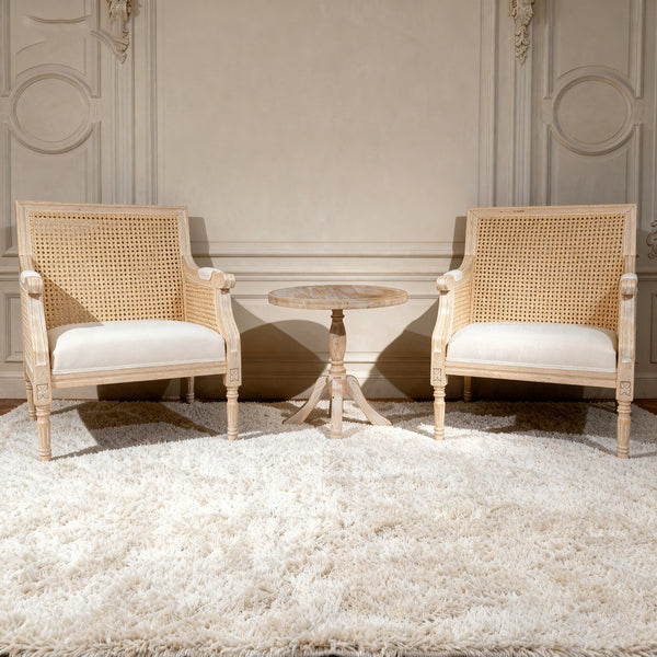 English Elm French Accent Chair Beige Upholstered Rattan Back Armchair — Vintage Solid Wood Reading Seat for Homes W3426P394275