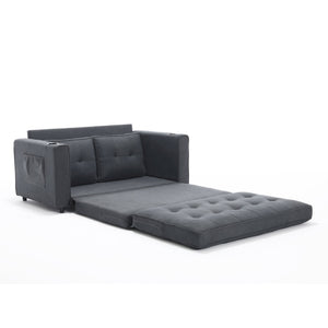 English Elm {VIDEO 3-in-1 Upholstered Futon Sofa Bed Convertible Loveseat with Tufted Back, Cup Holders & Side Pockets Dark Gray W2325P183181