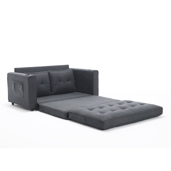 English Elm {VIDEO 3-in-1 Upholstered Futon Sofa Bed Convertible Loveseat with Tufted Back, Cup Holders & Side Pockets Dark Gray W2325P183181