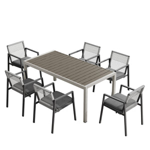 English Elm Christopher Knight Home® - Outdoor 7-Piece Dining Set: Modern Aluminum Chairs With Rope Seating & Faux Wood Table, Gray-Black N768P196697G_60452.00