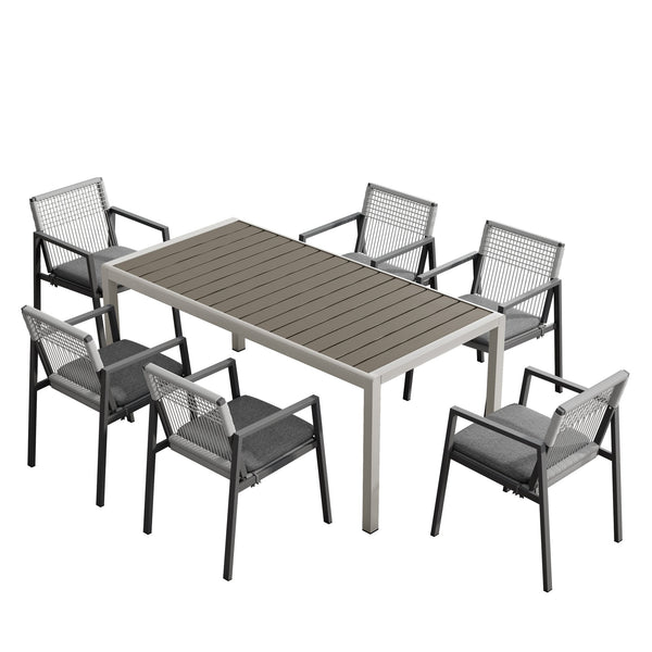English Elm Christopher Knight Home® - Outdoor 7-Piece Dining Set: Modern Aluminum Chairs With Rope Seating & Faux Wood Table, Gray-Black N768P196697G_60452.00