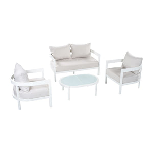 English Elm 4-piece Outdoor Aluminum Conversation Set with Curved Seating and Tempered Glass Table N767P389541A