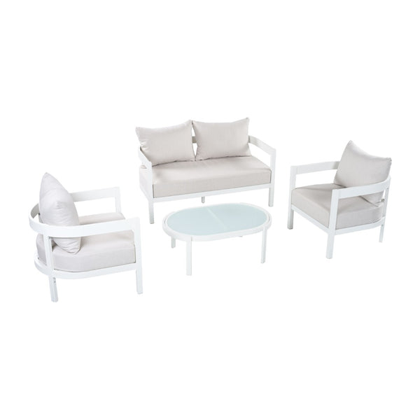 English Elm 4-piece Outdoor Aluminum Conversation Set with Curved Seating and Tempered Glass Table N767P389541A