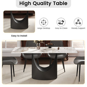 English Elm 63" Modern Artificial Stone Dining Table With Black Iron Legs - Seats 6-8, Elegant & Durable Design W1535S00562