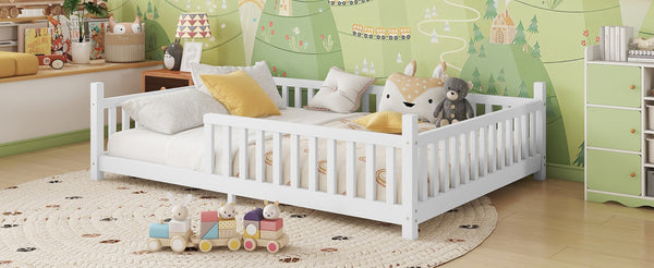 English Elm Twin Montessori Floor Bed House Frame with Led Lighting and Safety Rails for Kids White W2593P440589