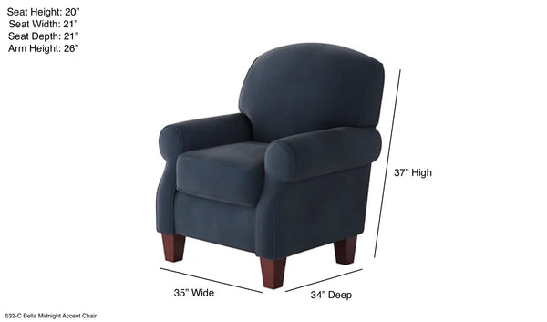 Fusion Bella Midnight Accent Chair – Elegant Design With Sloped Arms, Durable Fabric & Coffee Finish Legs Blue W ,100% Polyester 532-c Bella Midnight Accent Chair