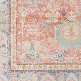 Homeroots 8' Blue Gold And Orange Floral Power Loom Runner Rug  Polyester 532001