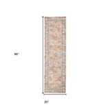 Homeroots 8' Blue Gold And Orange Floral Power Loom Runner Rug  Polyester 532001