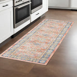 Homeroots 8' Blue Gold And Orange Floral Power Loom Runner Rug  Polyester 532001