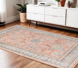 Homeroots 4' X 6' Blue Gold And Orange Floral Power Loom Area Rug  Polyester 532002