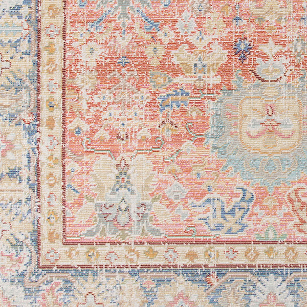 HomeRoots 9' Coral and Blue Oriental Area Rug - Classic Design, Durable, Easy-Care, Perfect for Large Spaces 5' X 8' 532003
