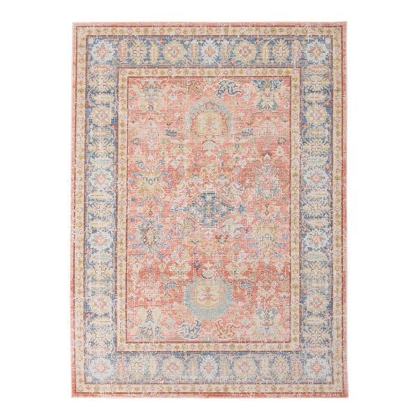 HomeRoots 9' Coral and Blue Oriental Area Rug - Classic Design, Durable, Easy-Care, Perfect for Large Spaces 8' X 10' 532004