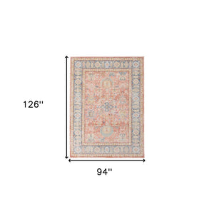 HomeRoots 9' Coral and Blue Oriental Area Rug - Classic Design, Durable, Easy-Care, Perfect for Large Spaces 8' X 10' 532004