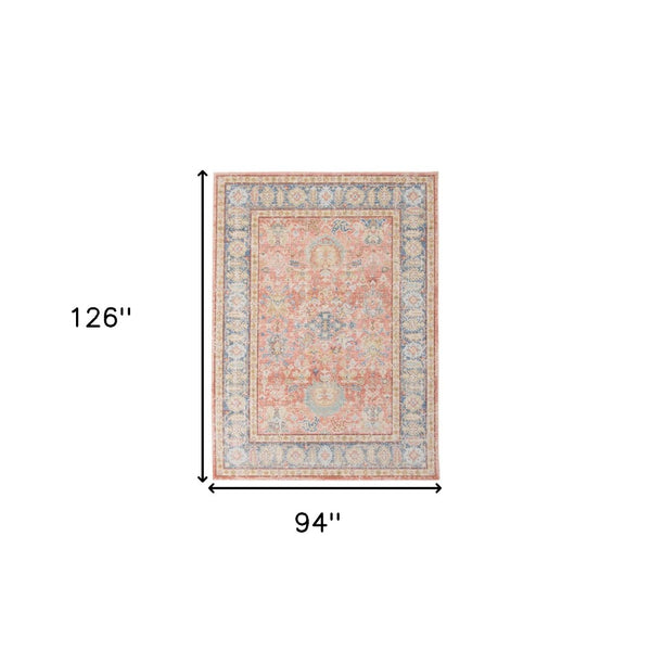 HomeRoots 9' Coral and Blue Oriental Area Rug - Classic Design, Durable, Easy-Care, Perfect for Large Spaces 8' X 10' 532004
