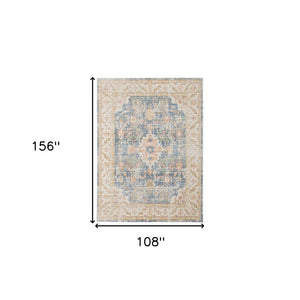 HomeRoots 9' Coral and Blue Floral Area Rug - Elegant, Durable Design for High-Traffic Spaces and Timeless Style 9' X 13' 532005