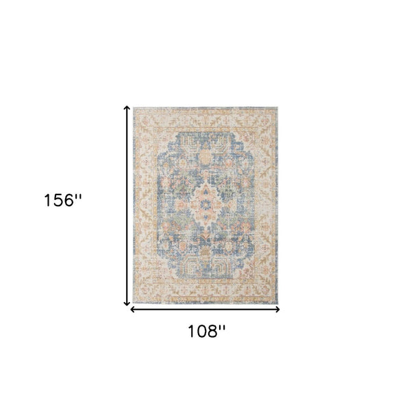 HomeRoots 9' Coral and Blue Floral Area Rug - Elegant, Durable Design for High-Traffic Spaces and Timeless Style 9' X 13' 532005