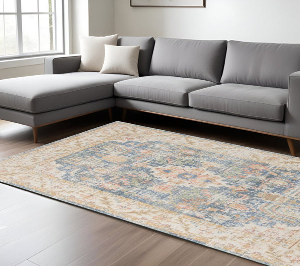 HomeRoots 9' Coral and Blue Floral Area Rug - Elegant, Durable Design for High-Traffic Spaces and Timeless Style 9' X 13' 532005
