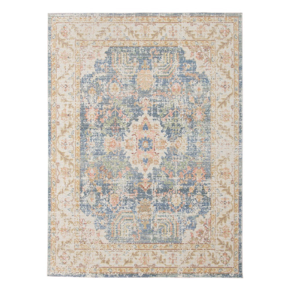 HomeRoots 9' Coral and Blue Floral Area Rug - Elegant, Durable Design for High-Traffic Spaces and Timeless Style 5' X 8' 532008