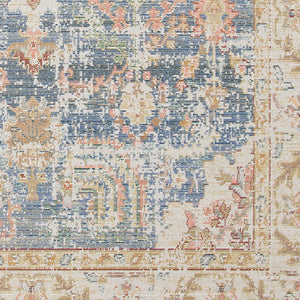 HomeRoots 9' Coral and Blue Floral Area Rug - Elegant, Durable Design for High-Traffic Spaces and Timeless Style 5' X 8' 532008