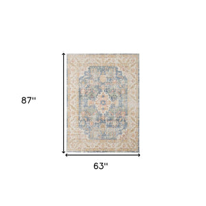 HomeRoots 9' Coral and Blue Floral Area Rug - Elegant, Durable Design for High-Traffic Spaces and Timeless Style 5' X 8' 532008