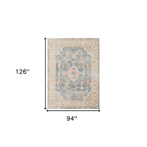 HomeRoots 9' Coral and Blue Floral Area Rug - Elegant, Durable Design for High-Traffic Spaces and Timeless Style 8' X 10' 532009
