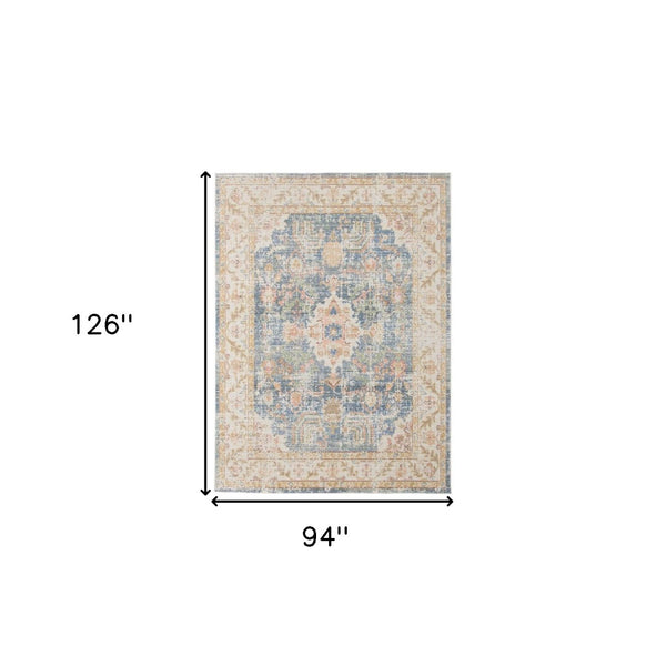 HomeRoots 9' Coral and Blue Floral Area Rug - Elegant, Durable Design for High-Traffic Spaces and Timeless Style 8' X 10' 532009