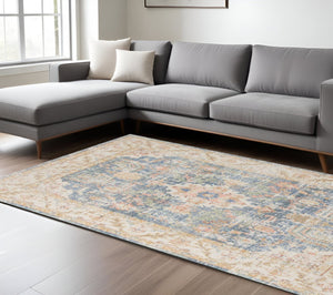 HomeRoots 9' Coral and Blue Floral Area Rug - Elegant, Durable Design for High-Traffic Spaces and Timeless Style 8' X 10' 532009