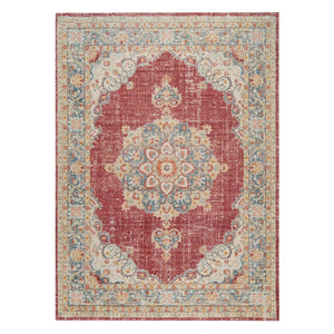 HomeRoots 9' Timeless Ivory Red and Blue Medallion Area Rug for Classic Elegance and Durable Comfort 9' X 13' 532010