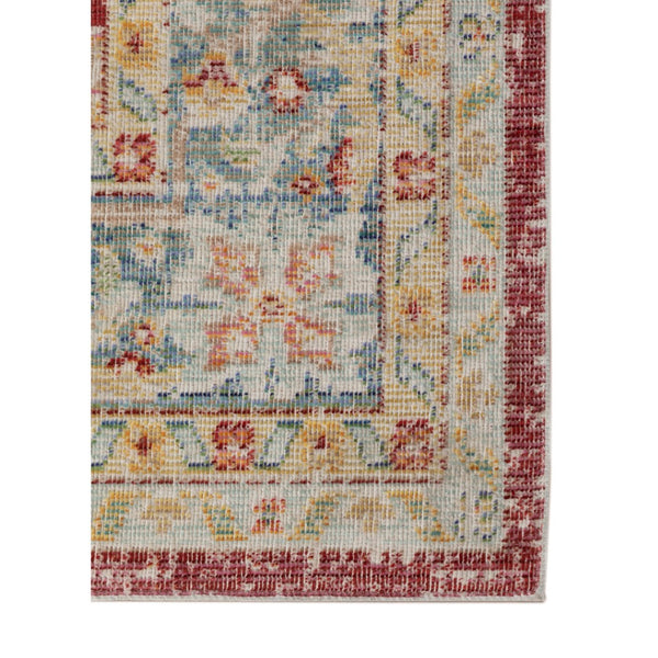 HomeRoots 9' Timeless Ivory Red and Blue Medallion Area Rug for Classic Elegance and Durable Comfort 9' X 13' 532010
