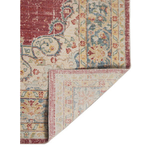 HomeRoots 9' Timeless Ivory Red and Blue Medallion Area Rug for Classic Elegance and Durable Comfort 9' X 13' 532010