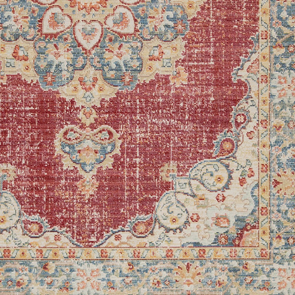 HomeRoots 9' Timeless Ivory Red and Blue Medallion Area Rug for Classic Elegance and Durable Comfort 5' X 8' 532013