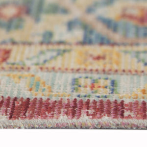 HomeRoots 9' Timeless Ivory Red and Blue Medallion Area Rug for Classic Elegance and Durable Comfort 5' X 8' 532013