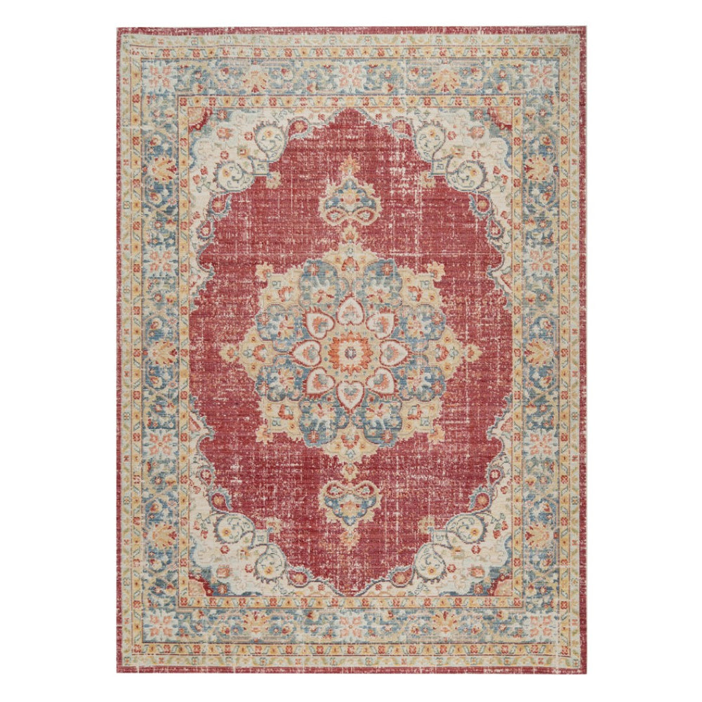 HomeRoots 9' Timeless Ivory Red and Blue Medallion Area Rug for Classic Elegance and Durable Comfort 8' X 10' 532014