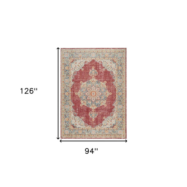 HomeRoots 9' Timeless Ivory Red and Blue Medallion Area Rug for Classic Elegance and Durable Comfort 8' X 10' 532014