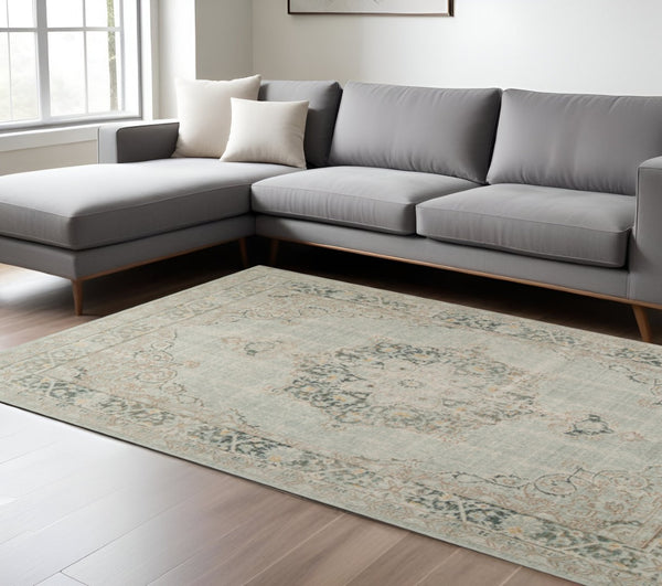 HomeRoots 9' Timeless Ivory Red and Blue Medallion Area Rug for Classic Elegance and Durable Comfort 9' X 13' 532015