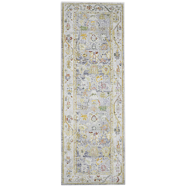 Homeroots 8' Charcoal And Ivory Floral Power Loom Runner Rug  Polyester 532021
