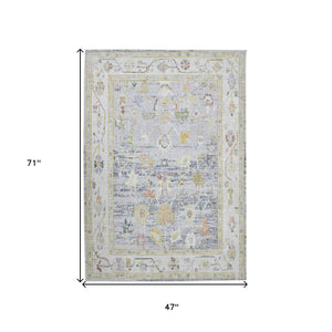 Homeroots 4' X 6' Charcoal And Ivory Floral Power Loom Area Rug  Polyester 532022
