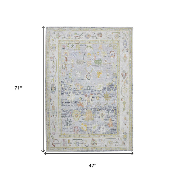 Homeroots 4' X 6' Charcoal And Ivory Floral Power Loom Area Rug  Polyester 532022