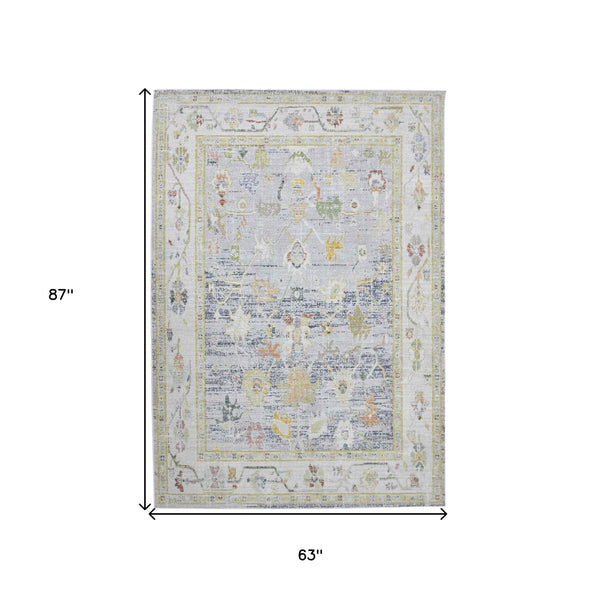 Homeroots 5' X 8' Charcoal And Ivory Floral Power Loom Area Rug  Polyester 532023