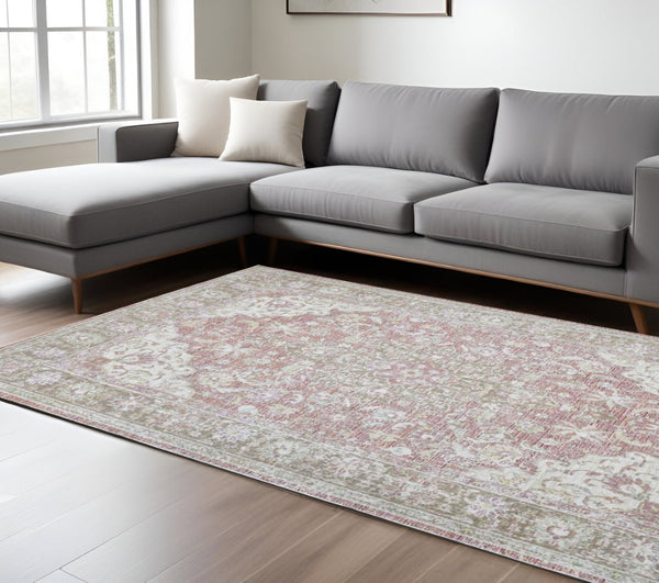 HomeRoots 9' Elegant Pink and Gray Medallion Area Rug – Perfect for Living Rooms, Bedrooms, and Dining Spaces 9' X 13' 532025