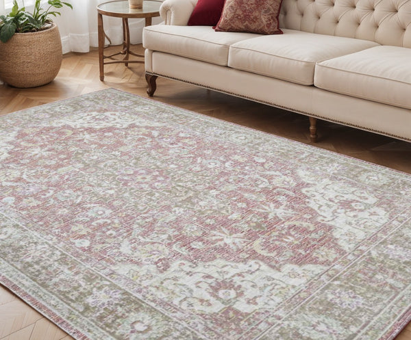 HomeRoots 9' Elegant Pink and Gray Medallion Area Rug – Perfect for Living Rooms, Bedrooms, and Dining Spaces 5' X 8' 532028